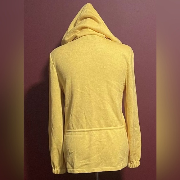 St. John Collection Women's Small Knit Wool Jacket Mustard Zip Lined Hood FLAWED - Picture 3 of 15